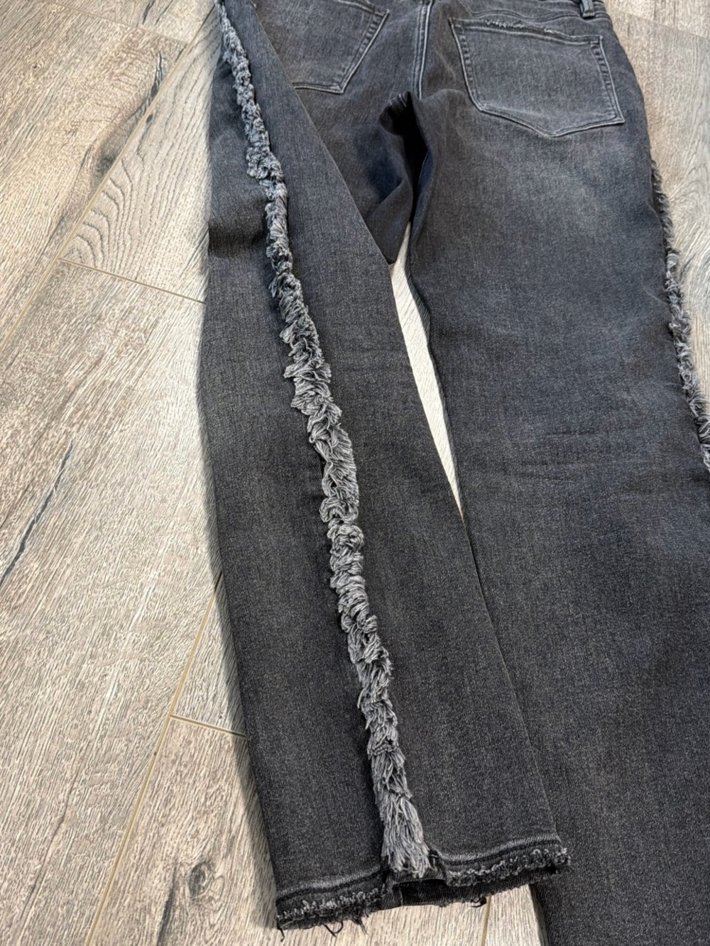 Good American Washed Black Straight-Leg Jeans with Frayed Side Detail - Picture 8 of 12